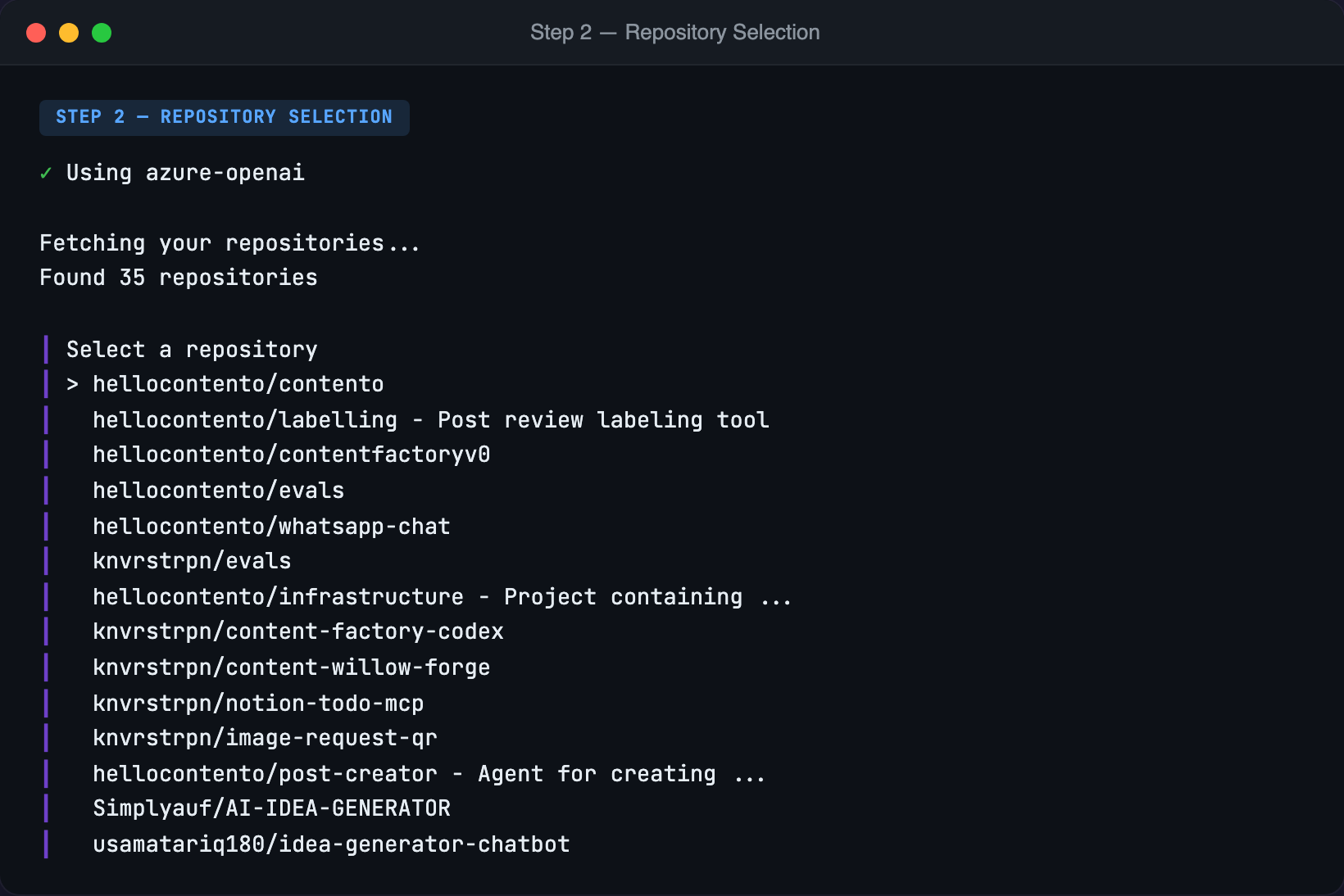 Users pick from their actual repositories instead of typing org/repo names from memory.